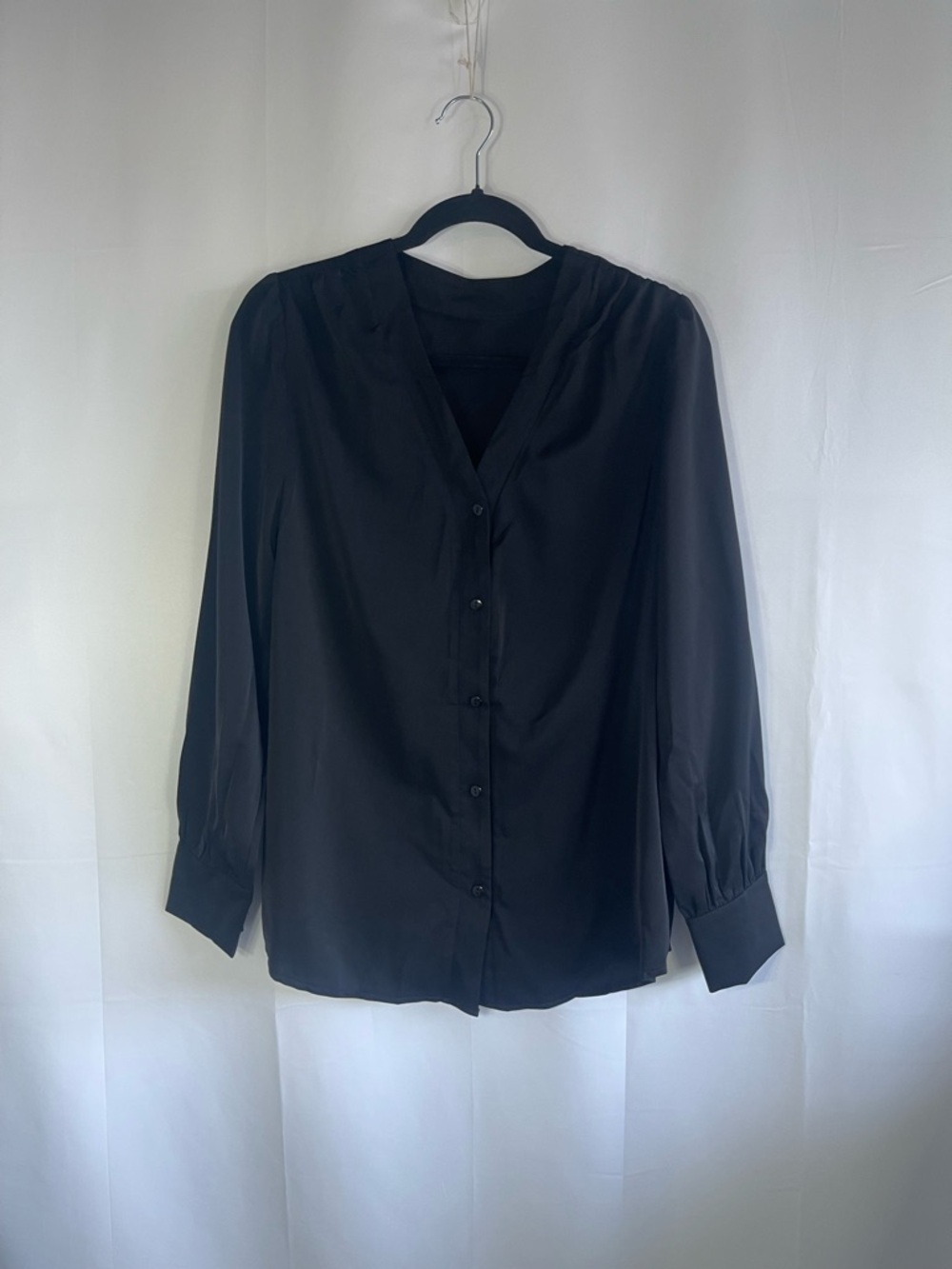 Women's Black V-Neck Button Blouse - Picture 1 of 4